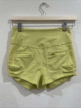 Free People Movement Bright Yellow Green Shorts Zip Pockets Size Small Running